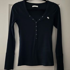 Long sleeve navy half button Henley top